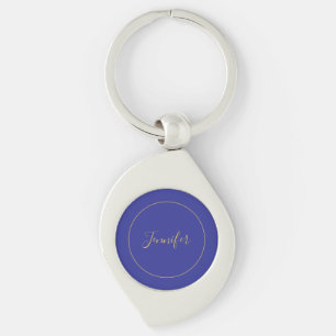 Modern Blue & Gold Color Calligraphy Plain Unique Key Ring