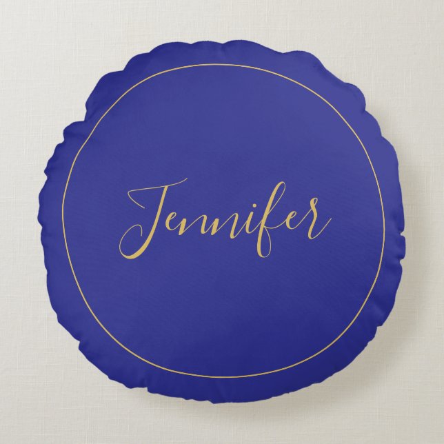 Modern Blue & Gold Color Calligraphy Plain Unique Round Cushion (Front)