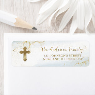 Modern Blue Gold Cross Boy Baptism