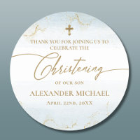 Modern Blue Gold Cross Boy Christening