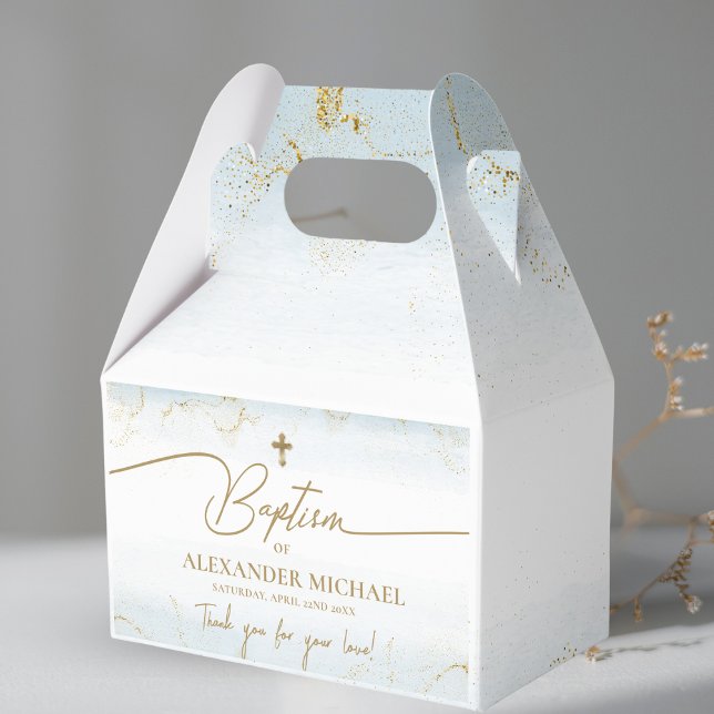 Modern Blue Gold Cross Thank You Boy Baptism  Favour Box (Creator Uploaded)
