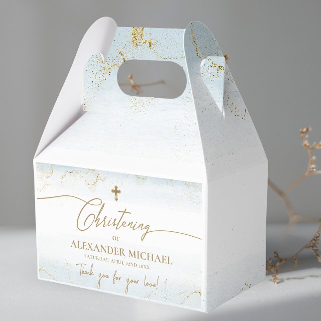 Modern Blue Gold Cross Thank You Boy Christening  Favour Box (Creator Uploaded)