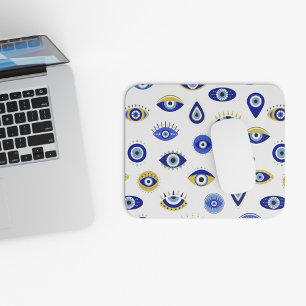 Modern Blue Gold Evil Eyes Mouse Mat
