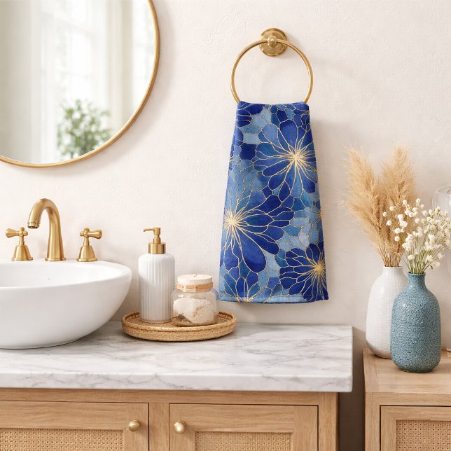 Modern Blue Gold Floral Pattern Bath Towel Set (Creator Uploaded)