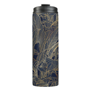 Modern Blue Gold Foliage Plant Botanical Design Thermal Tumbler