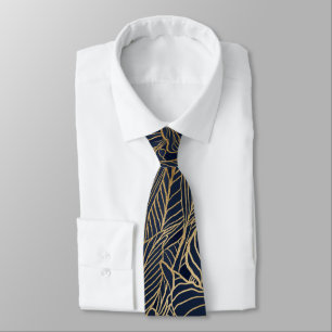 Modern Blue Gold Foliage Plant Botanical Design Tie