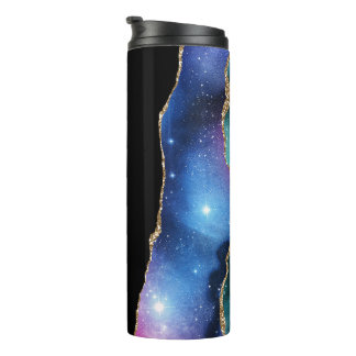 Modern Blue Gold Glitter Agate Thermal Tumbler