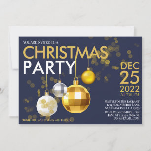 Modern Blue Gold glitter ornament Christmas Party  Invitation