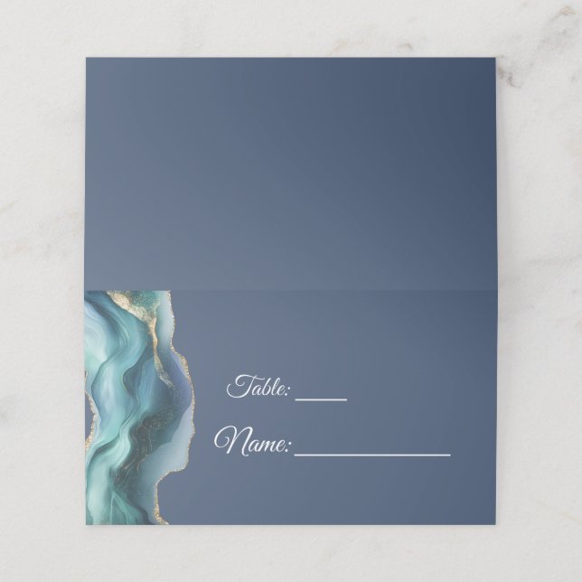Modern Blue & Gold Graduation Table Place Card (Outside Unfolded)