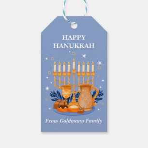 Modern Blue & Gold Happy Hanukkah Gift Tags