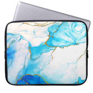 Modern Blue-Gold Marble Background Laptop Sleeve