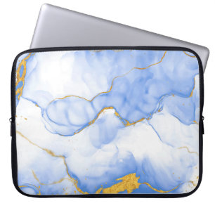 Modern Blue-Gold Marble Background Laptop Sleeve