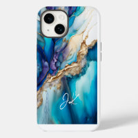 Modern Blue Gold Marble Monogram Personalised