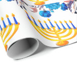 Modern Blue  & Gold Menorah Happy  Hanukkah Wrapping Paper<br><div class="desc">Modern Blue & Gold Menorah Happy Hanukkah Wrapping Paper features  white  background blue roses & Hanukkah candles.A unique gift wrap for Hanukkah.</div>