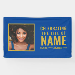 Modern Blue Gold Photo Celebration of Life  Banner