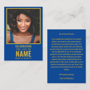 Modern Blue Gold Photo Celebration of Life  Card