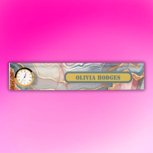 Modern Blue Gold Pink Agate Geode Monogram    Nameplate