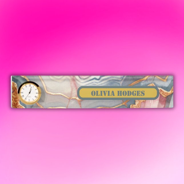 Modern Blue Gold Pink Agate Geode Monogram |  Nameplate (Creator Uploaded)