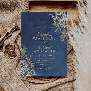 Modern Blue & Gold ⎮Rose Elegant Wedding Invitation