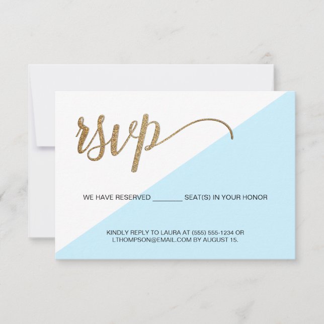 Modern Blue Gold RSVP no mailing Reserved Seat Card (Front)