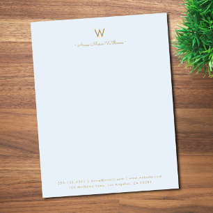Modern Blue Gold Script Monogram Custom Letterhead