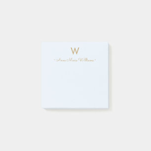 Modern Blue Gold Script Monogram Post-it Notes