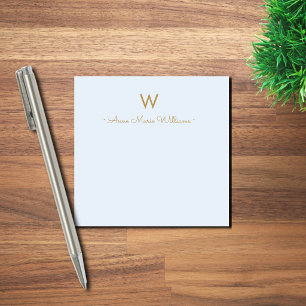 Modern Blue Gold Script Monogram Post-it Notes