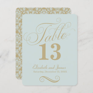 Modern Blue Gold Script Wedding Table Number