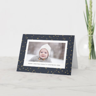 Modern Blue Gold Star Bokeh Overlay Minimalist  Holiday Card