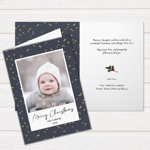 Modern Blue Gold Star Bokeh Overlay Minimalist Holiday Card