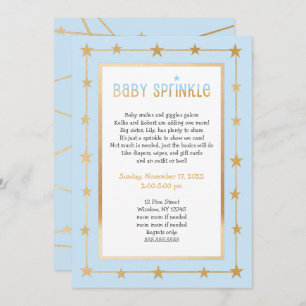 Modern Blue Gold Stars boy baby sprinkle invite