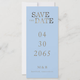 Modern Blue Gold Text Monogram Save the Date 