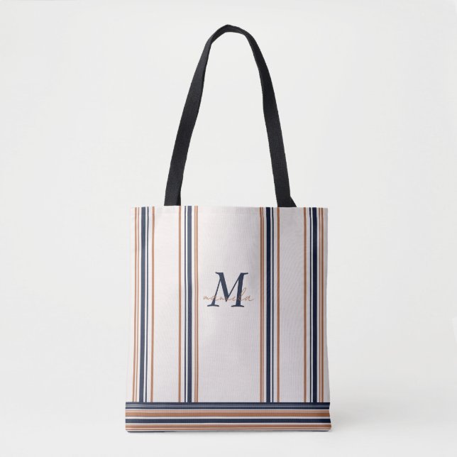 Modern Blue & Gold White Long Stripes   Tote Bag (Front)
