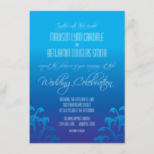 Modern Blue Gradient Flourish Wedding Invitations