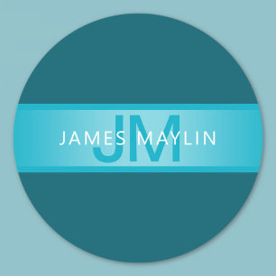 Modern Blue Gradient Name or Business Name  Classic Round Sticker