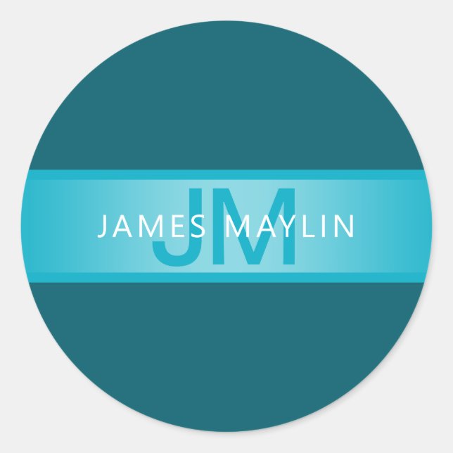 Modern Blue Gradient Name or Business Name  Classic Round Sticker (Front)