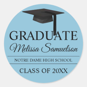 Modern Blue GRADUATE Class Graduation Cap  Classic Round Sticker