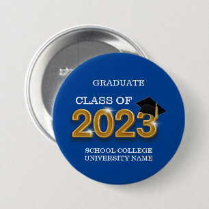 Modern Blue Graduate Class of 2023 School Name 7.5 Cm Round Badge