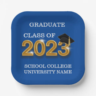 Modern Blue Graduate Class of 2023 School Name Paper Plate