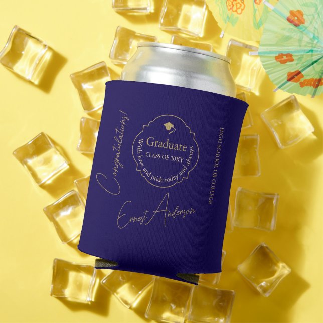 Modern Blue Graduate Congratulations Graduation Can Cooler (In Situ Summer)