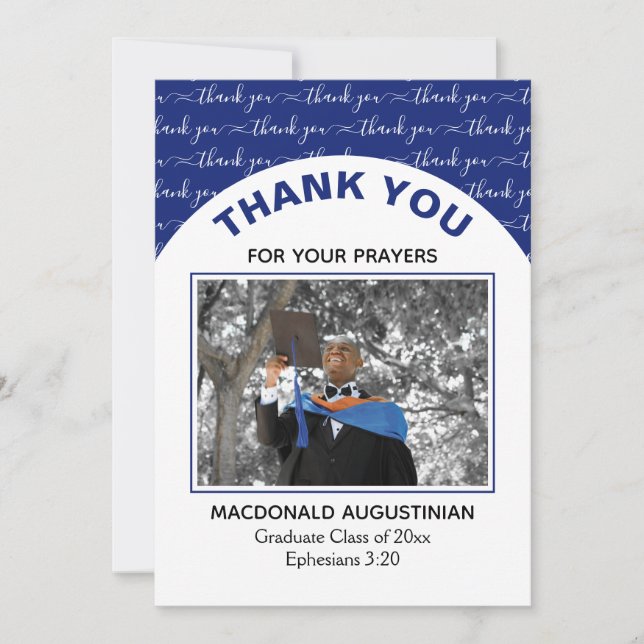 Modern Blue Graduate Photo Thank You Card (Front)