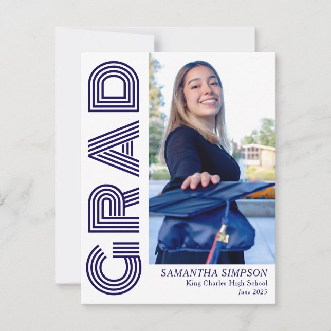 Modern Blue Graduation Announcement Flat Card (Front)