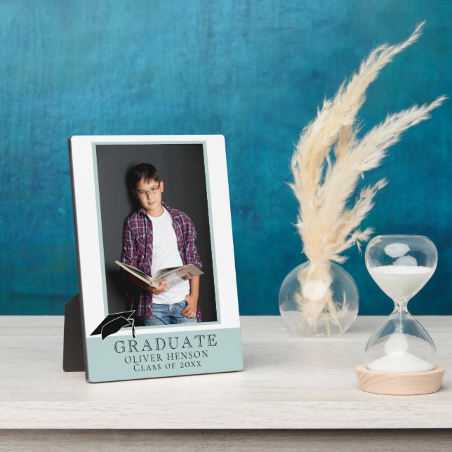Modern Blue Graduation Graduate Photo Plaque (Side)
