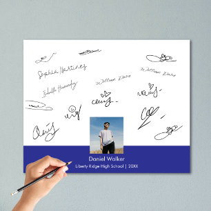 Modern Blue Graduation Party Signing Guest  Photo Print