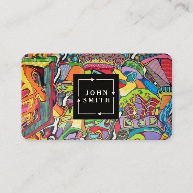 Modern Blue Graffiti Cool Abstract Art Business Ca Business Card (Front)