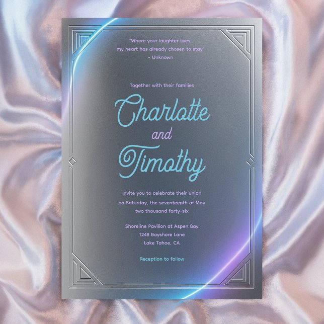 Modern Blue Gray Purple Electric Neon Glow Wedding Invitation (Modern Blue Gray Purple Electric Neon Glow Wedding Invitation
)