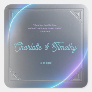 Modern Blue Gray Purple Electric Neon Glow Wedding Square Sticker