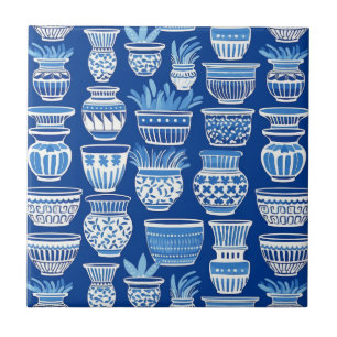 Modern blue Greek clay pots pattern Tile