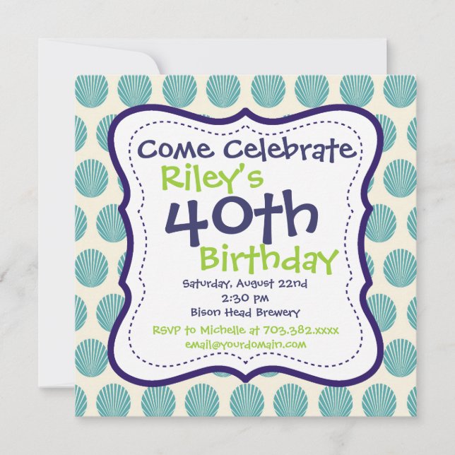 Modern Blue Green 40th Birthday Party Invitation (Front)