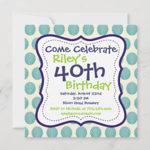 Modern Blue Green 40th Birthday Party Invitation